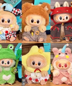 17cm Mini Doll'S Clothes Outfit Accessories For Labubu V1 V2 Striped overalls  Cool handsome Clothing Gift