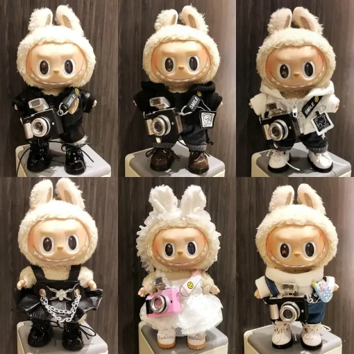 17cm moda Mini Labubu ropa cámara felpa con capucha Idol muñecas mono ropa Fans monos accesorios para Corea Kpop Exo