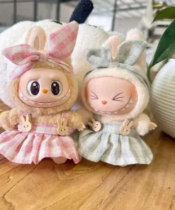 Mini Plush Doll'S Clothes Outfit Accessories For Labubu Idol V1 V2 sitting party Candy plaid skirt headband set Clothing Gift