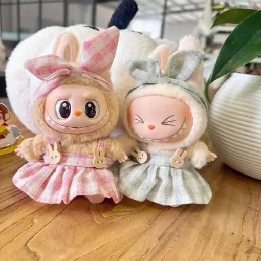Mini Plush Doll'S Clothes Outfit Accessories For Labubu Idol V1 V2 sitting party Candy plaid skirt headband set Clothing Gift