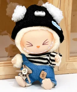 2025 New Mini Labubu One Or Two Generation Sitting Party Labubuva Clothes Blind Box Vinyl Doll Denim Overalls Suit Replacement