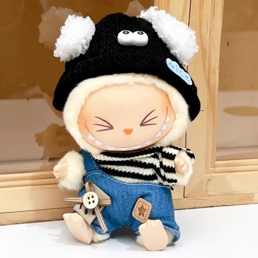 2025 New Mini Labubu One Or Two Generation Sitting Party Labubuva Clothes Blind Box Vinyl Doll Denim Overalls Suit Replacement