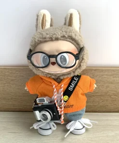 17cm Mini Doll Clothes Outfit Accessories For Labubu Doll Pop Solid Color Hoodie T-shirt Short Hat Bag Clothes Gift, Girl Toy