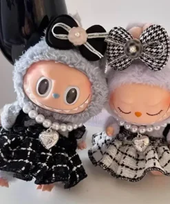 Doll Clothes Labubu Clothes Designer Black and White Plaid Dress Bow Set DIY Labubu Accessories Ropa Labubu