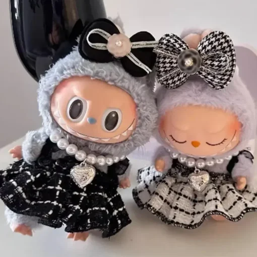 Doll Clothes Labubu Clothes Designer Black and White Plaid Dress Bow Set DIY Labubu Accessories Ropa Labubu
