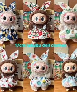 17cm Labubu Baby Clothes Pendant First And Second Generation Plush Doll Strap Skirt Clothes Set Holiday Gift Birthday Gift Girl