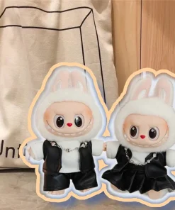 Black Leather Vest Set for Ropa Labubu V1/V2 Labubu Mini Doll's Cute Clothes Doll Accessories Outfit Delicate Gift