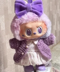 For Labubu 3.0 Big into Energy Series Clothes  Labubu red checkered dress Purple sweater cardigan Labubu Clothing