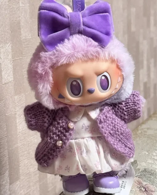 For Labubu 3.0 Big into Energy Series Clothes  Labubu red checkered dress Purple sweater cardigan Labubu Clothing