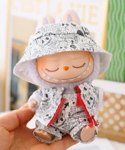 For 1st 2nd 3rd Gen 17cm Labubu  Tendencia Clothes  Pendant Sitting Party Graffiti Strap Pants Hat Labubu Retro Clothes