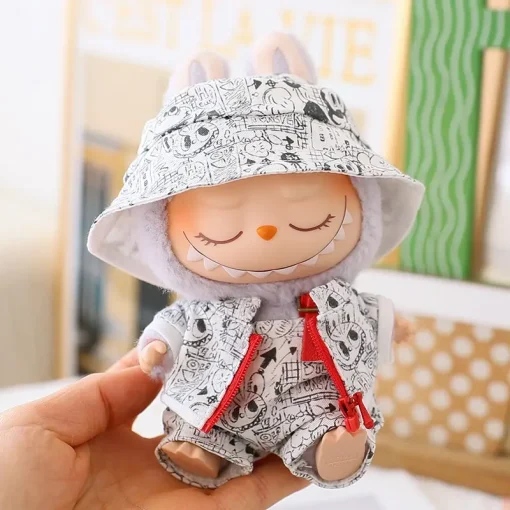 For 1st 2nd 3rd Gen 17cm Labubu  Tendencia Clothes  Pendant Sitting Party Graffiti Strap Pants Hat Labubu Retro Clothes