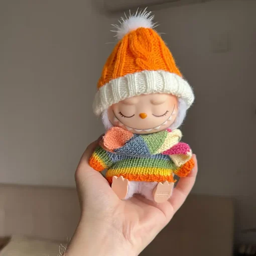 17cm Labubu doll Clothes  Macaron Labubu Christmas costumes Set V1 V2 Winter Christmas Sweater Scarf Set Clothing ﻿