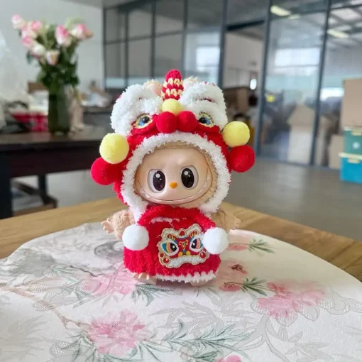 17cm Mini Doll'S Clothes Outfit Accessories For Korea Kpop Exo Labubu Idol New Year's happy handmade lion dance suit Clothing