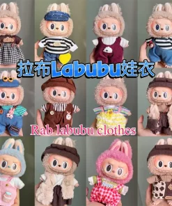 ملابس أطفال POP Labubu مقاس 17 سم من الفينيل القطيفة لابوبو للجلوس من الجيل الأول والجيل الثاني، ملابس فقط
