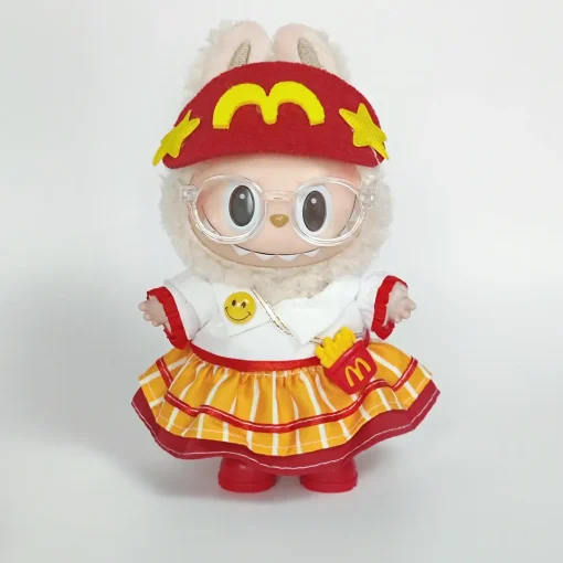 17cm Labubu Outfit - Little McDonald Three-Piece Set, Vinyl Keychain Plush Costume