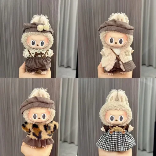 For 17cm Labubu Retro Style Outfit Small Painter Hat and Clothing Artistic Labubu Doll Clothes Set