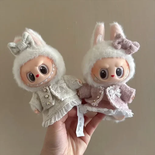 17cm Labubu Plush Doll Clothes Black Dress Suit Accessories for Kpop Exo Idol Cotton Dolls Clothes Labubu V1 V2 Outfit