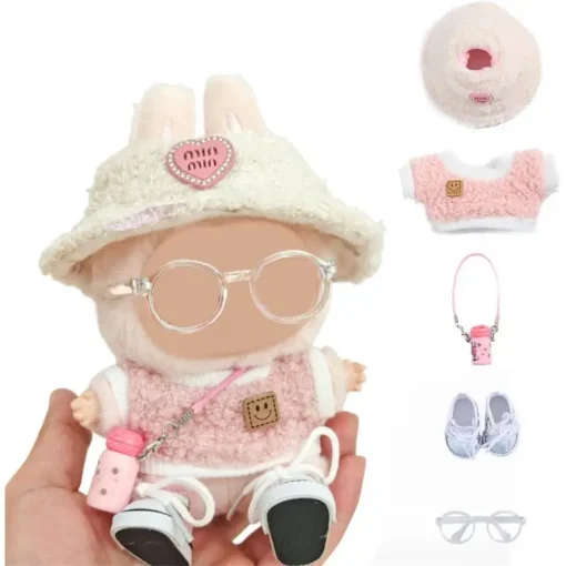5 Set 17cm Doll Clothes Clothes for Dolls Outfit  Accessories for 17cm Dolls Clothes Light Pink Heart-Shaped Velvet hat  Small C