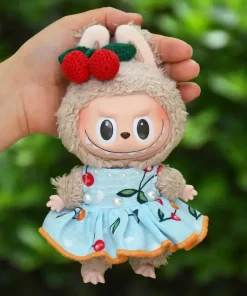 Only Clothes Cute Mini Plush Doll's Clothes Outfit Accessories For Labubu Dolls Clothing Kids Gift Cherry Skirt Set