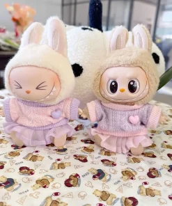 Ropa Labubu de corazón de 17cm, vestido rosa bonito de lujo de diseñador, traje de Labubu, ropa de muñeca para niña, suéter, accesorios Labubu personalizados