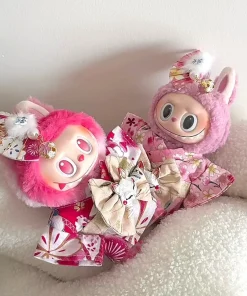 Japanese Style Dress Up for 17cm Labubu Doll Outfit Koi Cherry Blossom Pattern Kimono Doll Suit Doll Clothes Set