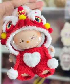 Mini Doll'S Clothes Outfit Accessories For 15-17cm Labubu Idol Lion dance hood hat wool knitting New Year clothes Clothing Gift