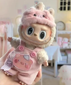 Cute Labubu Doll Doll Clothes 15cm Pink Piggy Suit Cute Doll Clothes Heart-Warming Rubber Face Rag Doll Clothes Dress Up Dolls