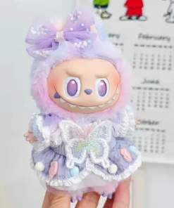 Hot Sale Only Clothes 17cm Monster Labubu V3 High-Energy Vinyl Doll Blind Box Pendant Lucky Purple Butterfly Baby Clothe Skirt