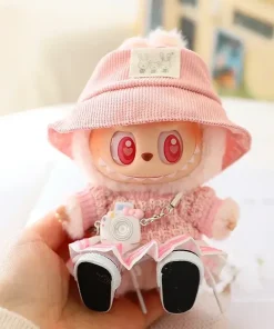 Mini Doll'S Clothes Outfit Accessories For 15-17cm Labubu Idol Knitted sweater JK pleated skirt camera shoes set Clothing Gift