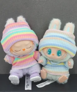 Labubu 17cm Clothes Set Cute Pink Sitting Party Heartbeat Macaron Wearable Clothing Hat Set Casual Solid Color Design Clothing