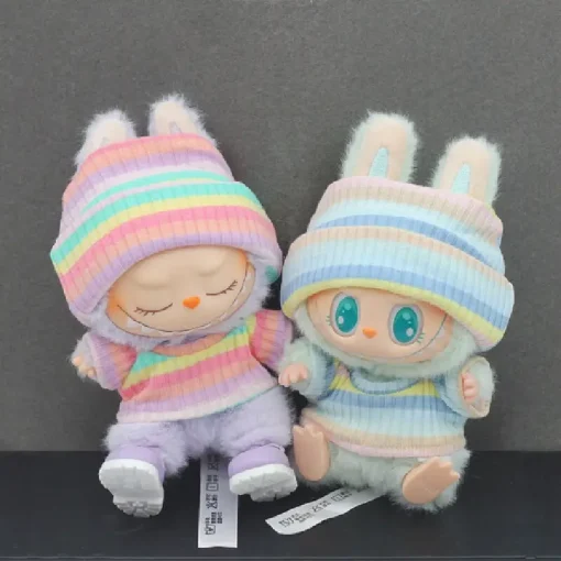 Labubu 17cm Clothes Set Cute Pink Sitting Party Heartbeat Macaron Wearable Clothing Hat Set Casual Solid Color Design Clothing