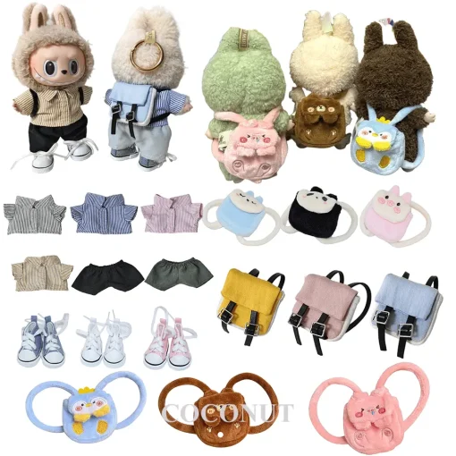 For 17cm labubu Accessories Labubu School bag Backpack with Shirt Shoes Doll Accessories Labubu Ropa