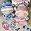Ropa de muñecas Labubu de 17cm, Mini ropa de muñeca de peluche, accesorios de traje de monstruo, mono de invierno, pijamas de arcoíris