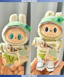 Labubu I II Idol Dolls Clothes Kawaii Green Outfit with Bag Accessories Korea Kpop Doll Clothing Mini Plush Doll Universal