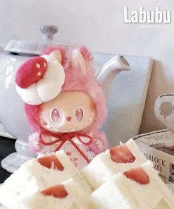 Only Labubu Clothes Labubu V3.0 Vinyl Pendant Clothes Strawberry Polka-Dot Cake Skirt With Headdress Set Without Baby.