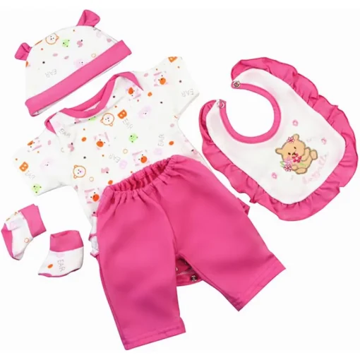 Reborn Baby Dolls Clothes Pink Outfits 4 Pices Sets for 16- 18inch Reborn Doll Girl Baby Clothing Baby Sets