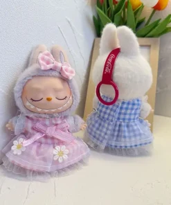 17cm Labubu Dress For Party, First And Second Generation Vinyl Macaron Pendant, Fresh Daisy Checkered Skirt, Doll Dress Gift