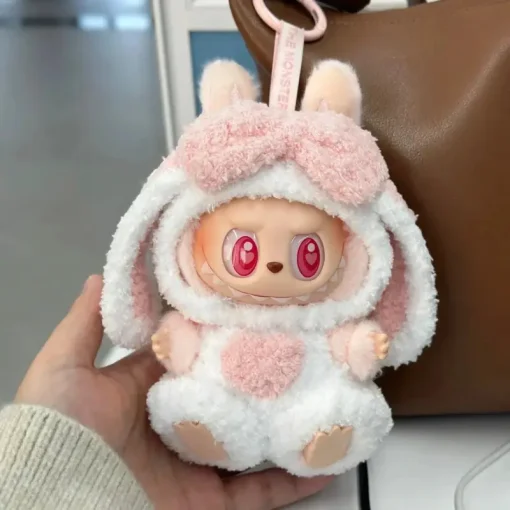 For 17cm Labubu Dolls Accessories DIY Doll Clothes Heartbeat Long Eared Furry Rabbit Costume Cartoon Dress Up Labubu Outfit