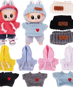 Doll Clothes Handmade Sweaters Hoodie Hair Band For Labubu Dolls Accessories Cute Bear Pattern Kpop 17cm Labubu Tops,Plush Toys