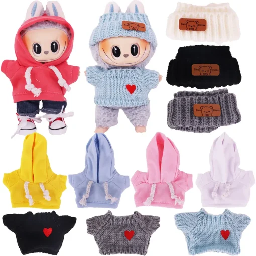 Doll Clothes Handmade Sweaters Hoodie Hair Band For Labubu Dolls Accessories Cute Bear Pattern Kpop 17cm Labubu Tops,Plush Toys