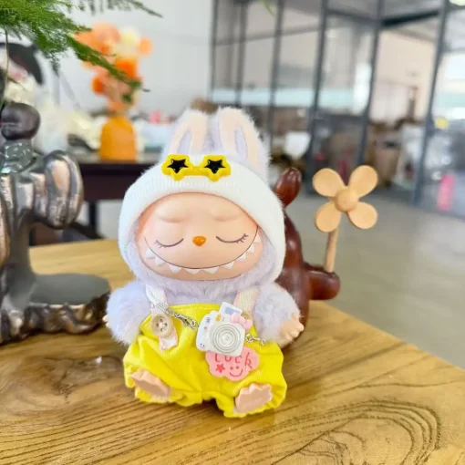 17cm Mini Labubu Clothes Luck Star Strap Pants Head cap Doll'S Clothe Accessories Plush Labubu Outfit Doll Accessorie Custom
