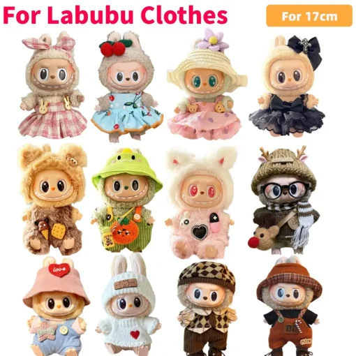 For Labubus 17cm Mini Doll Clothes Outfit Hat Clothes Shoes for Labubu Doll Accessories Cultivate Sitting Party Game Toys