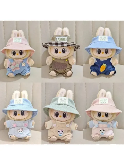 17cm Cute Mini Plush Doll's Clothes Outfit Accessories For Labubu Dolls Clothing Gift Sitting Party Series Hat Jumpsuit T-shirt