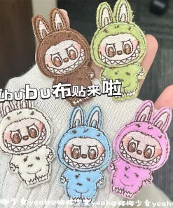 Self-Adhesive Iron-On Diy Cartoon Embroidery Labubu Cute Animal Fabric Patch Clothes Bags Jeans Decorative Applique Repair Patch