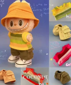 Mini Cute Clothes For 15/17cm Ropa Labubu Plush Doll Colorful Striped T-shirt Set With Cargo Pants Fashion Accessories