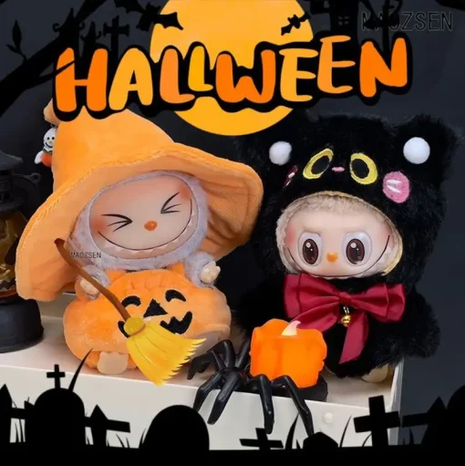 Labubu Clothes Halloween Dress Rag Doll Clothes Pendant Pumpkin Bat Suit 15/17cm Doll Universal