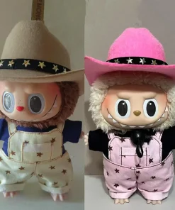 New 17cm Labubu Western Cowboy Series Baby Clothes Exciting Macaron Doll Only Clothes Kawaii Suspenders Casual Clothes