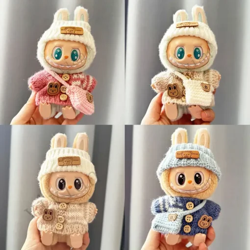 For 15-17 cm Labubu Clothes outfit Labubu Sitting Party Sweater bag Bear Label Scarf Hat Dolls Accessories Cute Decoration