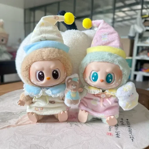 Only Clothes: First and Second Generation Blind Box Bubble Mart LABUBU Sitting Party Doll Clothes Goodnight Dress Three Piece Se