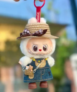 17cm Labubu Doll Clothes Denim Shoulder Strap Skirt Blind Box Pendant Labubu Straw Hat Skirt Replacement Clothes Trend No Doll